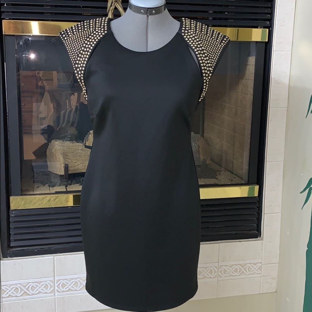 Sans Souci Black Gold Studded Dress Like New